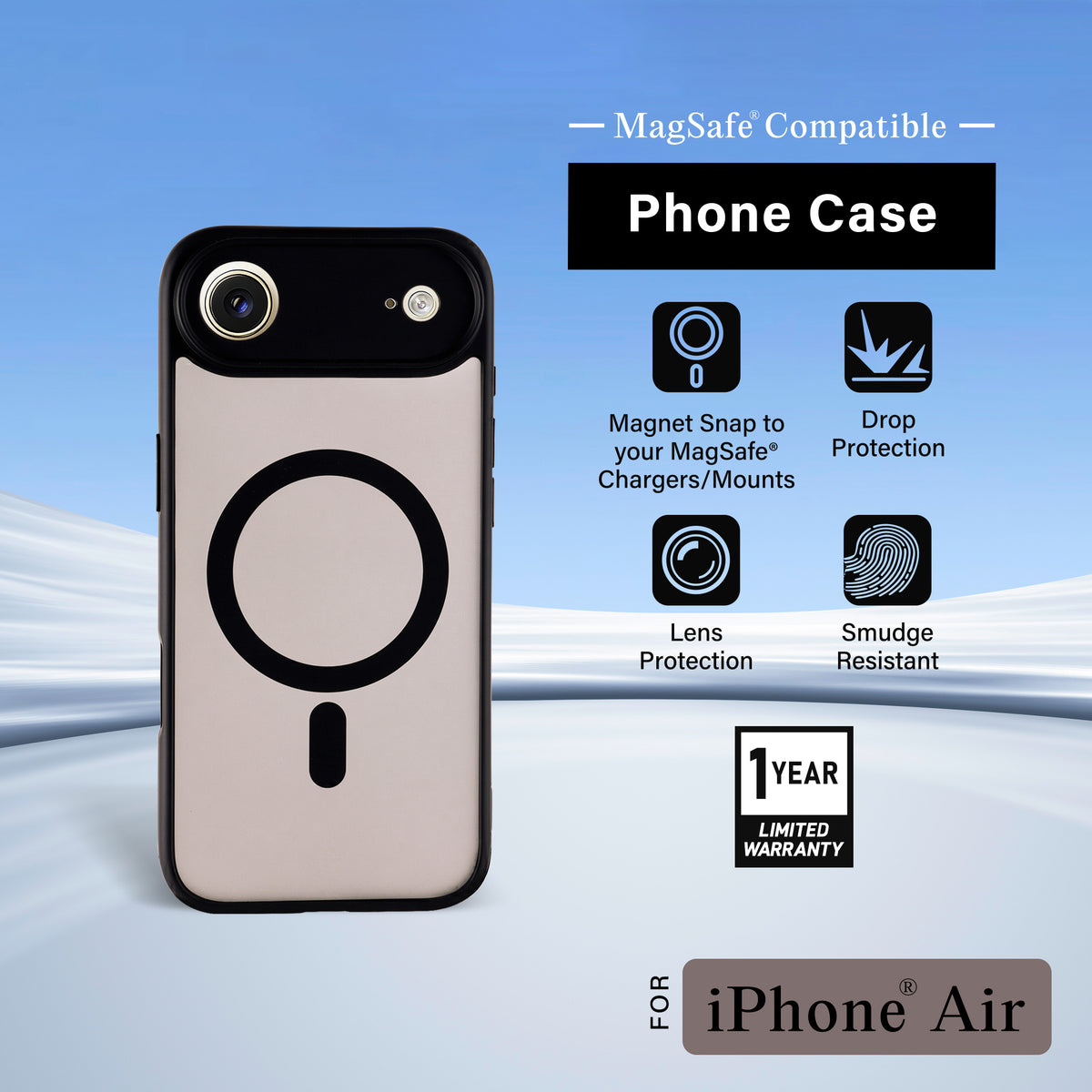 iPhone 17 Plus Protective Phone Case, Shock-Absorbing Slim Cover with Raised Screen & Camera Edges, Black