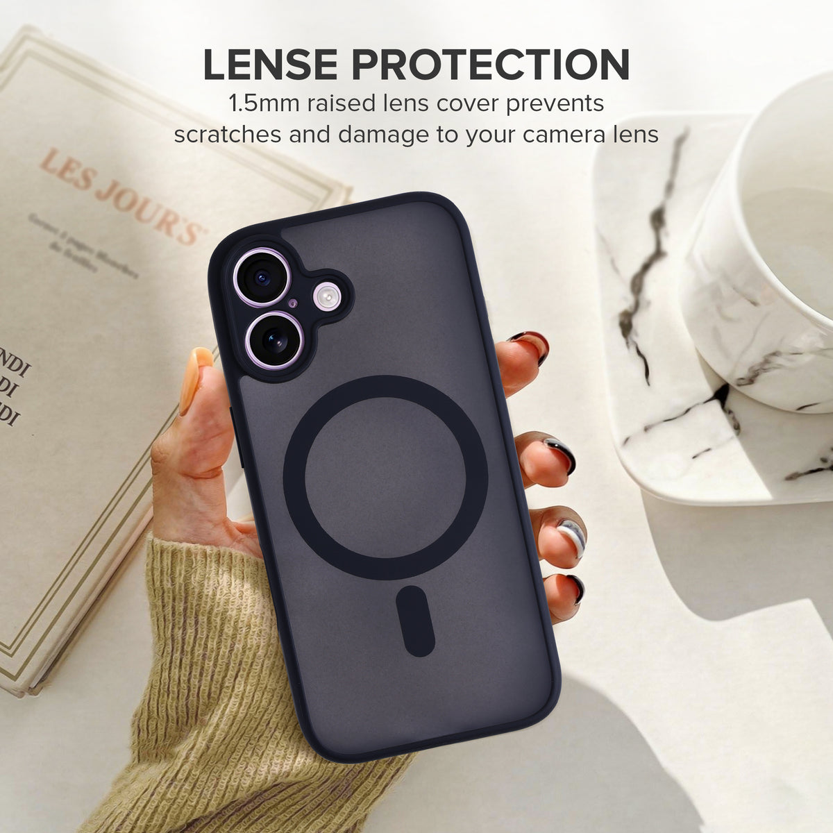 iPhone 17 Protective Phone Case, Shock-Absorbing Slim Cover with Raised Screen & Camera Edges, Black
