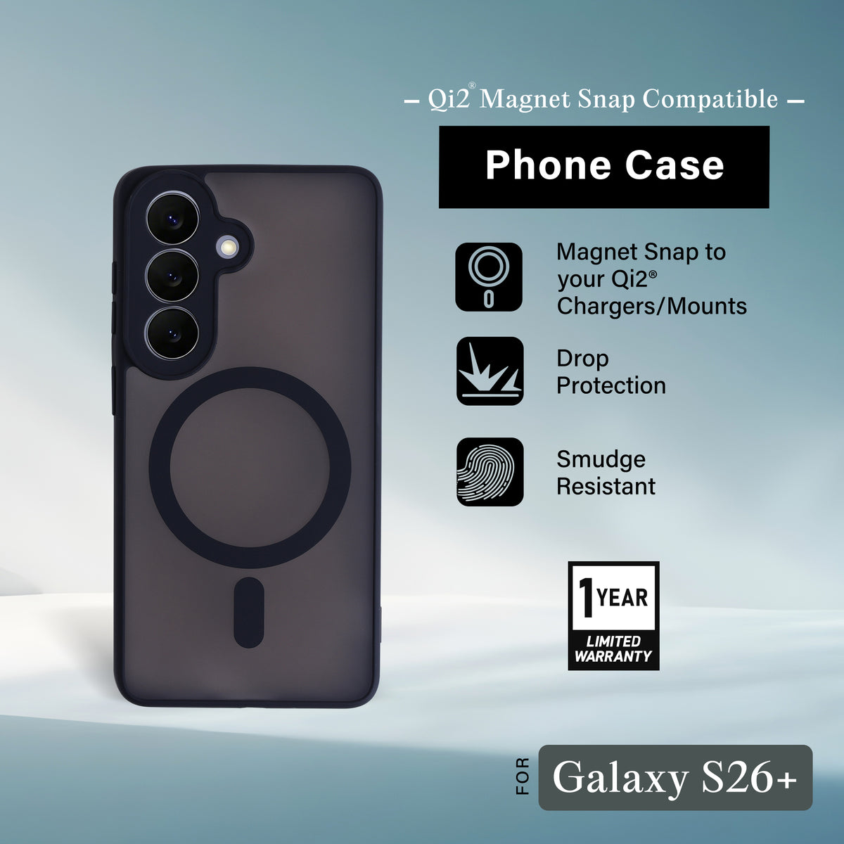 Samsung Galaxy S26 Fe/Plus Protective Phone Case, Shock-Absorbing Slim Cover with Raised Screen & Camera Edges, Black