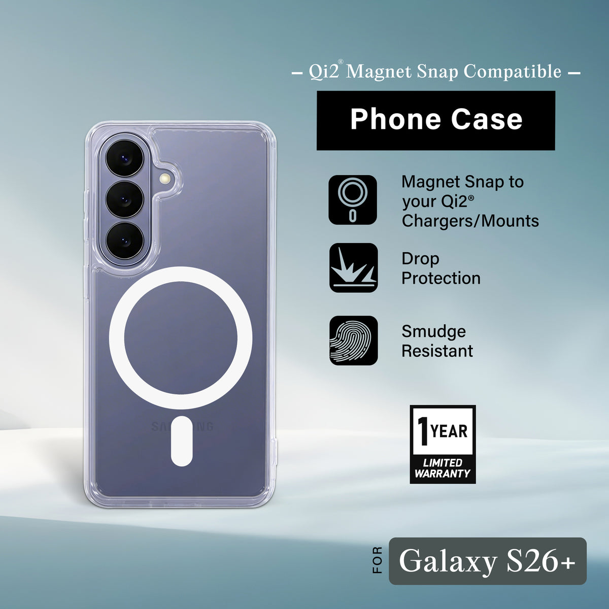 Samsung Galaxy S26 Fe/Plus Protective Phone Case, Shock-Absorbing Slim Cover with Raised Screen & Camera Edges, Clear