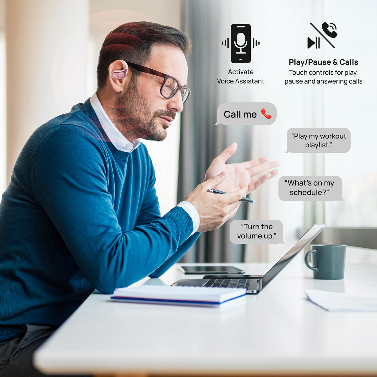 Sound Stryd Open-Ear True Wireless Bluetooth Earbuds with Charging Case, Touch Controls & 6-Hour Playtime, Rose Gold