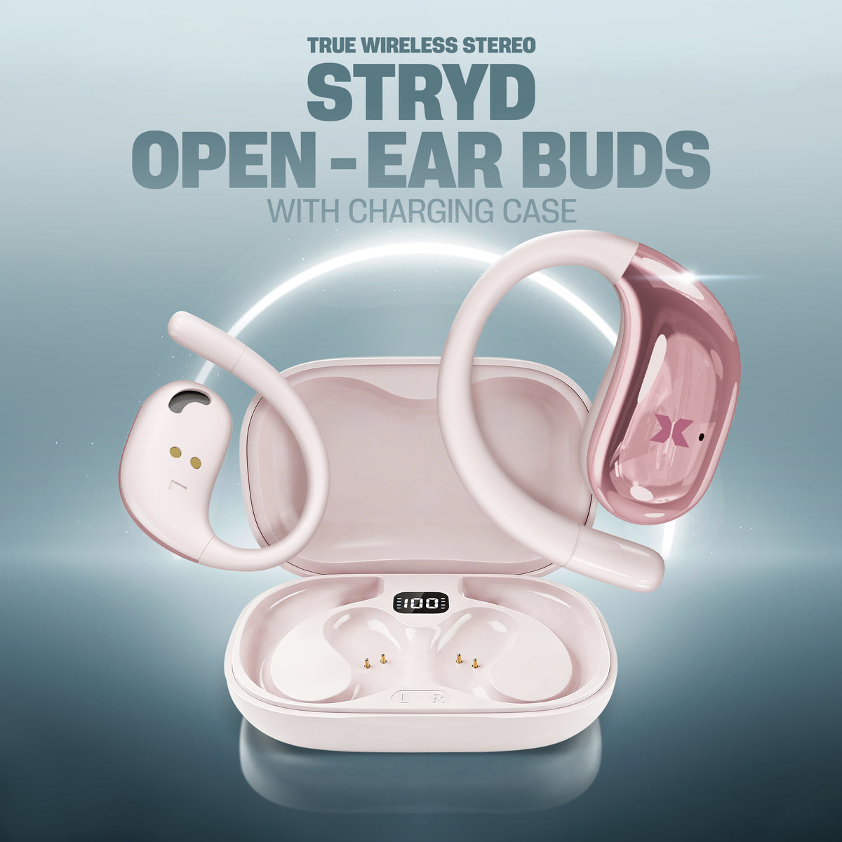 Sound Stryd Open-Ear True Wireless Bluetooth Earbuds with Charging Case, Touch Controls & 6-Hour Playtime, Rose Gold