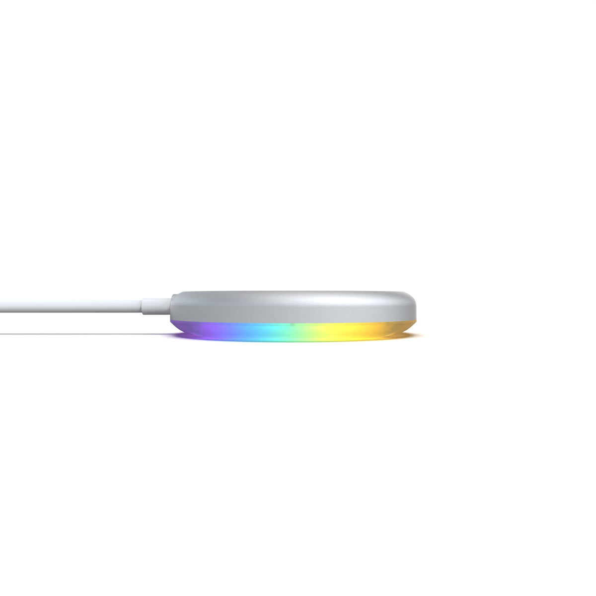 Magnetic Wireless Charging Pad, 15W Fast-Charge White USB-C Cable with Multicolor Flowing LED Light, 3.2 ft.