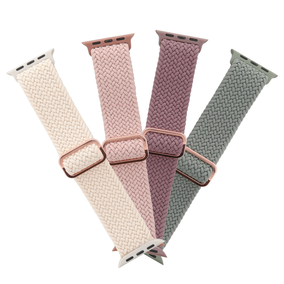 Unisex Smart Watch Nylon Braided Elastic Band 4-Pack, Large, Breathable, Adjustable, 42/44/45/49mm, Compatible with Apple Watch