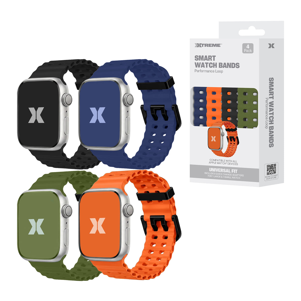 4-Pack Performance Loop Bands for Apple Watch Series 1-10 and Ultra 2, Waterproof Silicone Sport Watch Bands