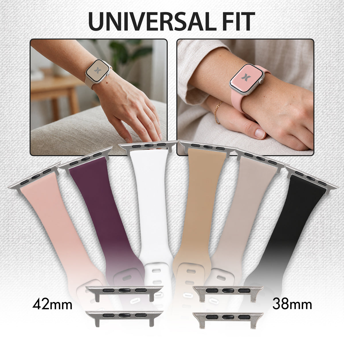 6-Pack Skinny Silicone Bands for Apple Watch Series 1-10 and Ultra 2, Slim Adjustable Smart Watch Bands