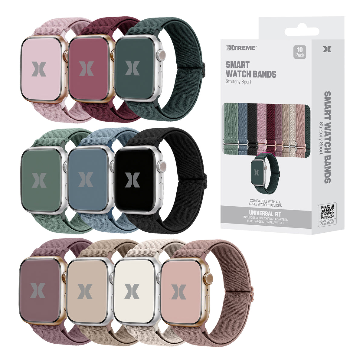 10-Pack Stretchy Sport Bands for Apple Watch Series 1-10 and Ultra 2, Adjustable Elastic Smartwatch Bands