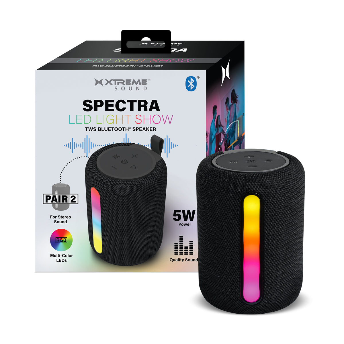 Sound Spectra LED Light Show Bluetooth Speaker, Portable Wireless Speaker with RGB LED Lights