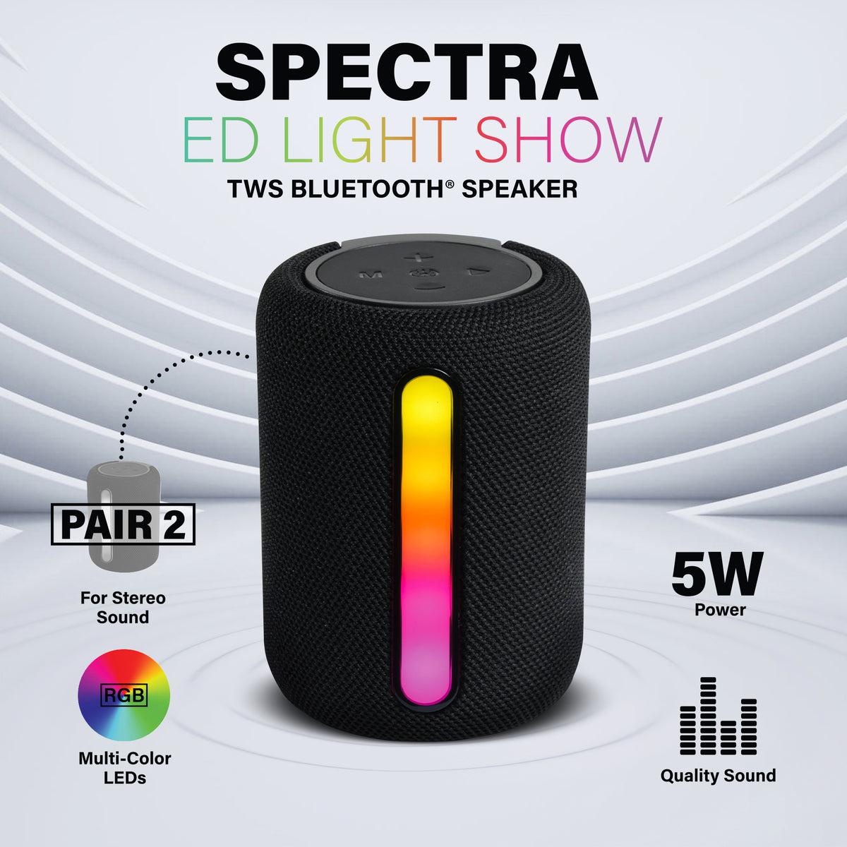 Sound Spectra LED Light Show Bluetooth Speaker, Portable Wireless Speaker with RGB LED Lights