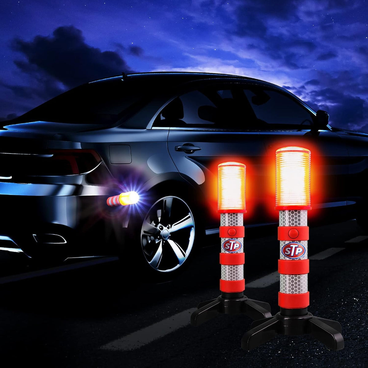 STP LED Road Flares, Multipurpose Roadside Safety Car Emergency Kit, 2-Pack