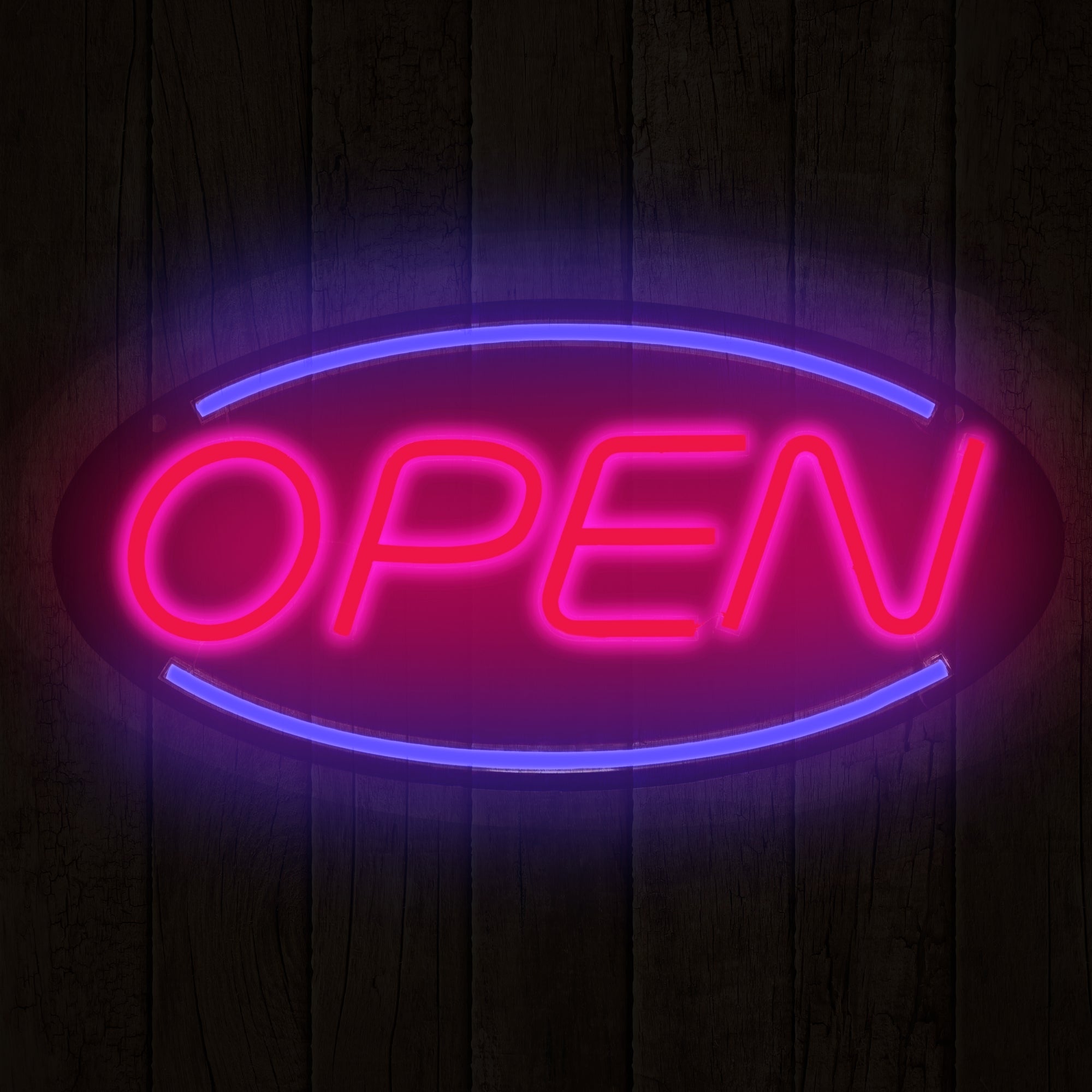 LED Neon "OPEN" Sign – Red & Blue Lights, USB Powered, Clear Backing, Wall Hanging Holes