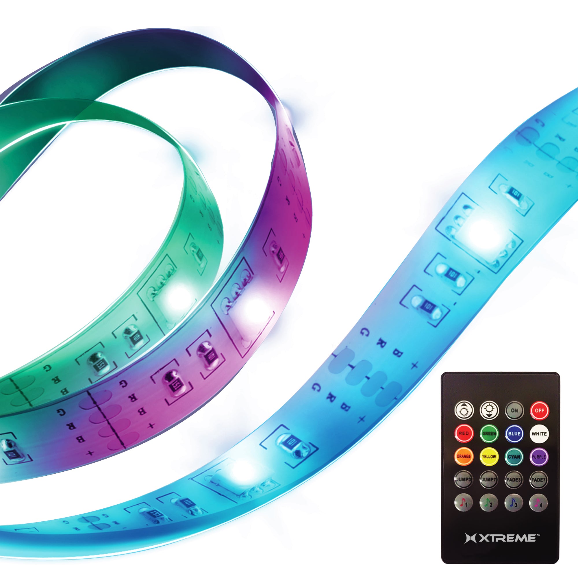 Xtreme 3ft Sound-Activated LED Strip, Customizable Multicolor RGB Lighting, USB-Powered